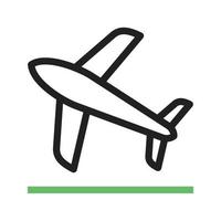 línea de despegue de vuelo icono verde y negro vector