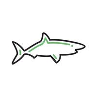 línea de tiburón icono verde y negro vector