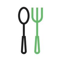 línea de cuchara y tenedor icono verde y negro vector