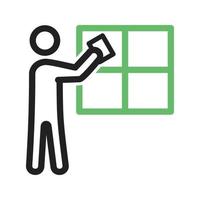 hombre limpiando la línea de la ventana icono verde y negro vector