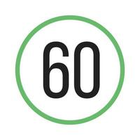 límite de velocidad 60 línea icono verde y negro vector