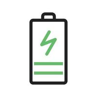 línea de batería de carga icono verde y negro vector
