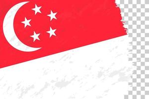 Horizontal Abstract Grunge Brushed Flag of Singapore on Transparent Grid. vector