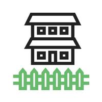 House with Fence Line Green and Black Icon vector