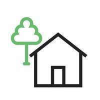 casa con línea de árboles icono verde y negro vector