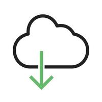 nube con línea de flecha hacia abajo icono verde y negro vector