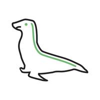 línea de perro de mar icono verde y negro vector