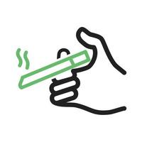 sosteniendo la línea de cigarrillos icono verde y negro vector