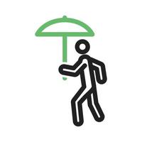 Walking in Rain Line Green and Black Icon vector