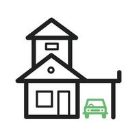 House with Garage Line Green and Black Icon vector