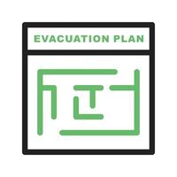 línea del plan de evacuación icono verde y negro vector