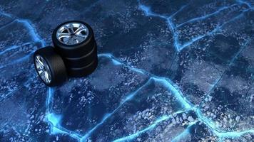 neumáticos de invierno sobre hielo. concepto de conducción y seguridad del automóvil foto
