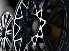 auto wheel with chrome disks close-up on a dark background. 3d render photo