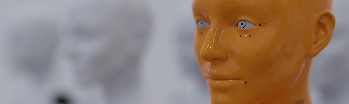 a group of robots standing in rows one robot from all has a clear difference photo