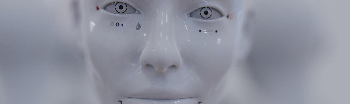 group of robots in female image standing in rows artificial intelligence and robotics concept photo