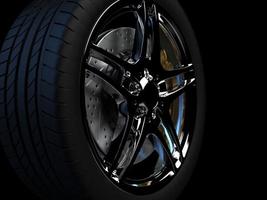 auto wheel with chrome disks close-up on a dark background. 3d render photo