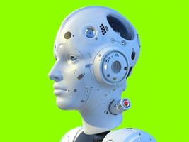 portrait of three robots close-up. isolated 3d illustration for use with dark background photo