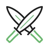 Two Swords Line Green and Black Icon vector