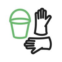 Bucket and Gloves Line Green and Black Icon vector