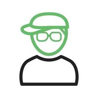 Nerdy Boy in Hat Line Green and Black Icon vector
