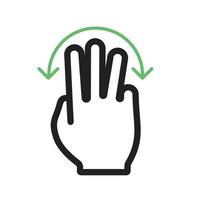 Three Fingers Rotate Line Green and Black Icon vector