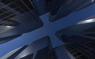 edificios modernos de gran altura contra el cielo. Ilustración 3d sobre el tema del éxito empresarial y la tecnología. foto