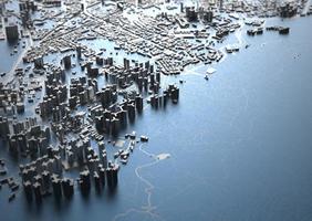 big city in the mountains top view. illustration in casual graphic design. fragments New York 3D render photo