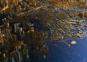 big city in the mountains top view. illustration in casual graphic design. fragments New York 3D render photo