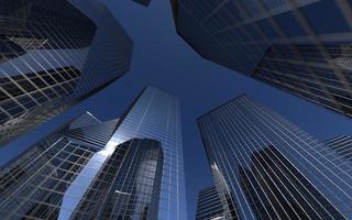 edificios modernos de gran altura contra el cielo. Ilustración 3d sobre el tema del éxito empresarial y la tecnología. foto