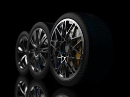 auto wheel with chrome disks close-up on a dark background. 3d render photo