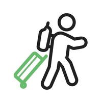 Carrying Luggage Line Green and Black Icon vector