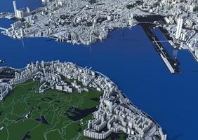 big city top view. illustration in casual graphic design. fragment hong kong 3d render photo