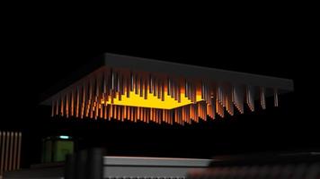 processor chip on a printed circuit board in red backlight. 3d illustration on the topic of technology and the power of artificial intelligence. photo