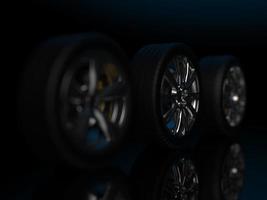 auto wheel with chrome disks close-up on a dark background. 3d render photo