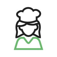 chef línea femenina icono verde y negro vector