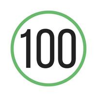 límite de velocidad 100 líneas icono verde y negro vector