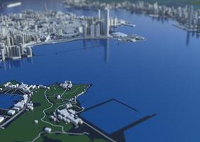 big city top view. illustration in casual graphic design. fragment hong kong 3d render photo