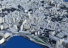 big city top view. illustration in casual graphic design. fragment hong kong 3d render photo