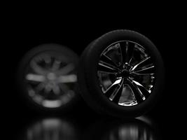 auto wheel with chrome disks close-up on a dark background. 3d render photo