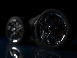 auto wheel with chrome disks close-up on a dark background. 3d render photo