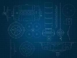dibujo de un satélite espacial y sus partes sobre un sustrato milimétrico azul foto