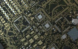 chip de procesador en una placa de circuito impreso con retroiluminación roja. Ilustración 3d sobre el tema de la tecnología y el poder de la inteligencia artificial. foto