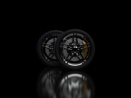 auto wheel with chrome disks close-up on a dark background. 3d render photo