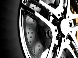 auto wheel with chrome disks close-up on a dark background. 3d render photo