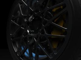 auto wheel with chrome disks close-up on a dark background. 3d render photo