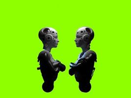 portrait of three robots close-up. isolated 3d illustration for use with dark background photo