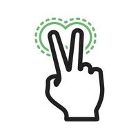 Two Fingers Double Tap Line Green and Black Icon vector