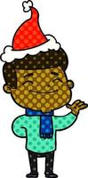 happy comic book style illustration of a man wearing santa hat vector