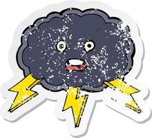 retro distressed sticker of a cartoon cloud and lightning bolt symbol vector