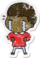 distressed sticker of a cartoon man crying vector